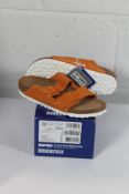 An as new pair of Birkenstock Arizona BS Narrow Fit Sandals in Russet Orange Suede, Size UK 3.5.