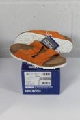 An as new pair of Birkenstock Arizona BS Narrow Fit Sandals in Russet Orange Suede, Size UK 3.5.