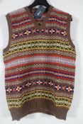 Men's Drake's Fair Isle Knit Vest - Olive (M).