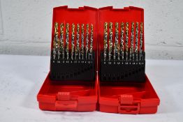Two Dormer 19-piece HSS Tin Tip Jobber drill No 201 set (A095).