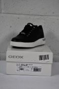 A pair of boxed as new Geox Dalyla A Tumb.Le +Metal SYN black trainers (Size UK 4).