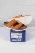 An as new pair of Birkenstock Arizona BS Narrow Fit Sandals in Russet Orange Suede, Size UK 5.5.