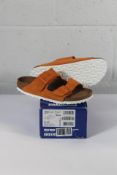 An as new pair of Birkenstock Arizona BS Narrow Fit Sandals in Russet Orange Suede, Size UK 5.5.