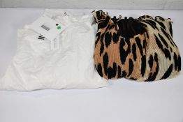 An as new Ganni pleated Georgette Max Leopard print blouse (Size 44) and a white Ganni blouse with r
