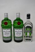 Two bottles of Tanqueray London Dry Gin (1ltr) and Greenall's London Dry Gin (700ml) (Over 18s only)