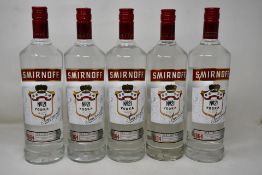 Five bottles of Smirnoff Vodka (1ltr) (Over 18s only).