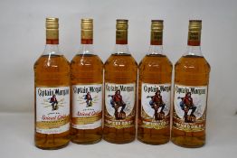 Five bottles of Captain Morgan Original Spiced Gold Rum (1ltr) (Over 18s only).