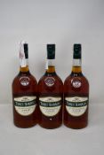 Three bottles of Three Barrels Rare Old French Brandy (1ltr) (Over 18s only).