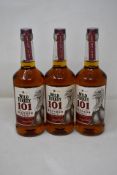 Three bottles of Wild Turkey 101 Kentucky Straight Bourbon Whiskey (700ml) (Over 18s only).