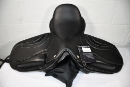 An as new Fairfax Cara Monoflap dressage horse saddle (17 1/2) (Standard) with dust cover.