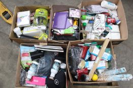 Five boxes of assorted miscellaneous items.