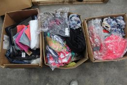 Three boxes of Boden clothing to include children's swimwear, trousers and related items.