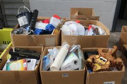 Eight boxes of assorted miscellaneous items to include homewares, stationery/crafts and related item