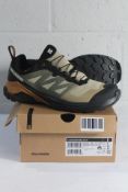 A pair of boxed as new Salomon X-Adventure GTX in Safari/Black/Sugar Almond, Size UK 8.