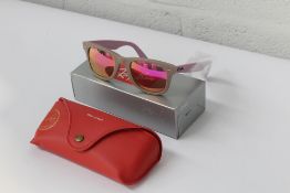 A pair of boxed as new Ray-Ban Wayfarer 2140 sunglasses, matt beige frame and dusty pink arms and mi