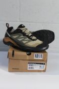 A pair of boxed as new Salomon X-Adventure GTX in Safari/Black/Sugar Almond, Size UK 11.5 (Box has m
