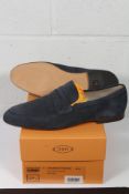 A pair of as new Tod's suede Mocassino Cuoio Notte (Navy) driving shoes (Size 8.5, boxed).