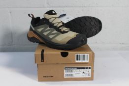 A pair of boxed as new Salomon X-Adventure GTX in Safari/Black/Sugar Almond, Size UK 11 (Box has min