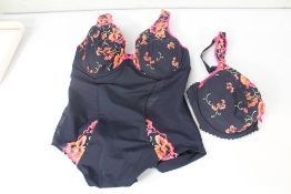 An as new Prima Donna Devdaha wide straps velvet blue floral underwired bra (UK 34 D) and a matching