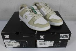 Three pairs of as new DC Manteca Trainers - White/Beige (UK 4, 5 and 6, unboxed).