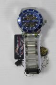 An as new Martyn Line 6301 GTS Blue S.Steel Cal 3668 Automatic Watch.