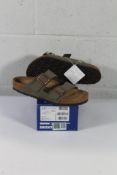 A pair of boxed as new Birkenstock Arizona BS Sandals in Stone, Size UK 9.