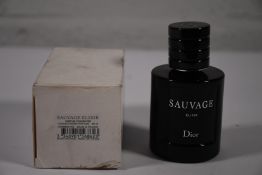 An as new bottle of Dior Sauvage Elixir 60ml, tester bottle, box has cosmetic damage.