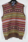 A man's as new Drake's Fair Isle Knit Vest - Olive (M).