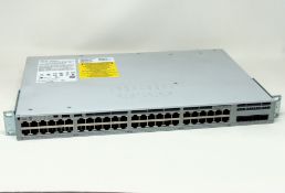 A pre-owned Cisco Catalyst 9200L 48-Port GbE PoE+ Switch (P/N: C9200L-48PL-4G-E).