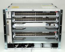 A Cisco Catalyst C9606R 6-Slot Chassis with 3 x 48-Port Switch Modules (C9600-LC-48YL), 1 x Supervis
