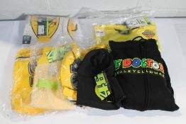 Seven as new VR 46 Rossi Merchandise to include Shorts, a Hoodie and other related items.