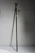 A Staghorn thumb walking stick 144cm tall.