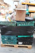 A pallet of approximately 26 crates of miscellaneous items to include pottery pudding pots, sealants