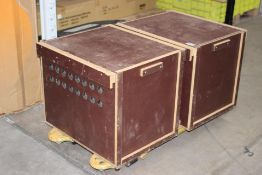 Two pre-owned Wooden Animal Travel Crates with slide up door, 65 x 55 x 50cm.