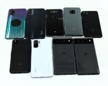 Nine assorted pre-owned Smartphones sold for parts (All handsets account locked/lost mode/remote man