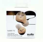 Five boxed as new Sudio T2 True Wireless Earphones in Sand (Boxes sealed) (EAN: 7350071384336).