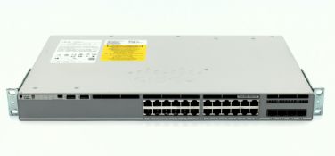 A pre-owned Cisco Catalyst 9200L 24-port PoE+ 4x1G Switch (P/N: C9200L-24P-4G-E)
