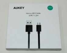 Approximately 135 boxed as new AUKEY Micro USB Cable 1.2m 3 Packs in Black (Boxes sealed).