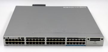 A pre-owned Cisco Catalyst WS-C3850-12X48U-L V02 48-Port Gigabit PoE Switch (Power cable included) (