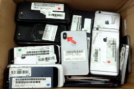 A quantity of assorted Apple iPhones sold for parts (All handsets iCloud account clear. All damaged/