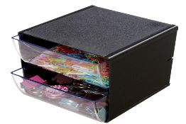 A pallet of as new Deflecto Acrylic Marketing and office equipment to include stackable single drawe