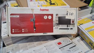 A pallet of returns to include Hamma television wall brackets and related items (Viewing advised).