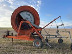 Irrifrance irrigation reel 110/400 single axle irrigation reel with rain gun. Serial No: 3011331. Co