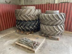 Set Alliance 540/65R28 front and Alliance 650/65R38 rear dual wheels and tyres with clamps