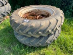 Pair 13.6-38/12-38 dual wheels and tyres