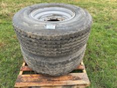 Pair of 385/65R22.5 tyres and wheels. 10 stud.