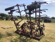 Wilrich spring tine cultivator, 6m, hydraulic folding. Model No:9FCW-3PT. Serial No: 82384