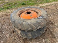 Pair Dunlop 11.2/10-28 wheels and tyres with 8 stud centres