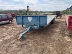 2012 AS Marston BTC10 10t 28ft twin axle flat bed trailer on Delitire 315/80-15.3 wheels and tyres.