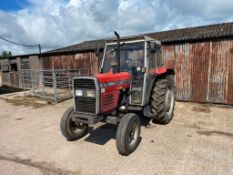 1990 Massey Ferguson 375 2wd tractor, 2 manual spools on Firestone 7.5-16 front and Firestone 13.6-3